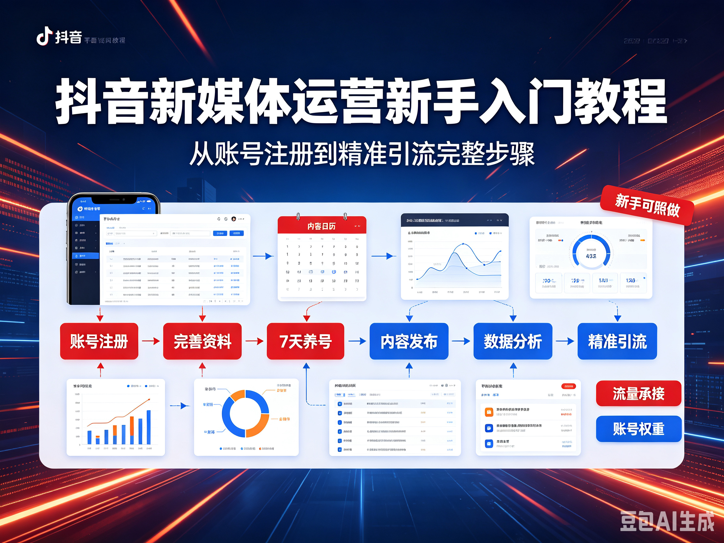 抖音新媒体运营新手入门完整教程｜从注册养号到精准引流实操步骤